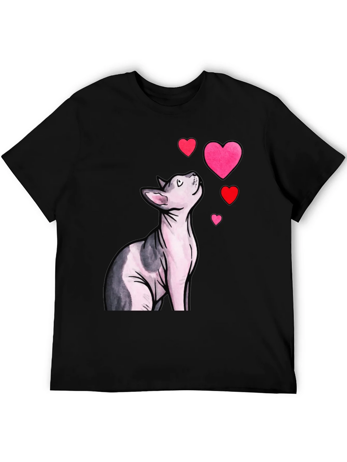 Sphynx Cat & Hearts Graphic T-Shirt - Black product image 5