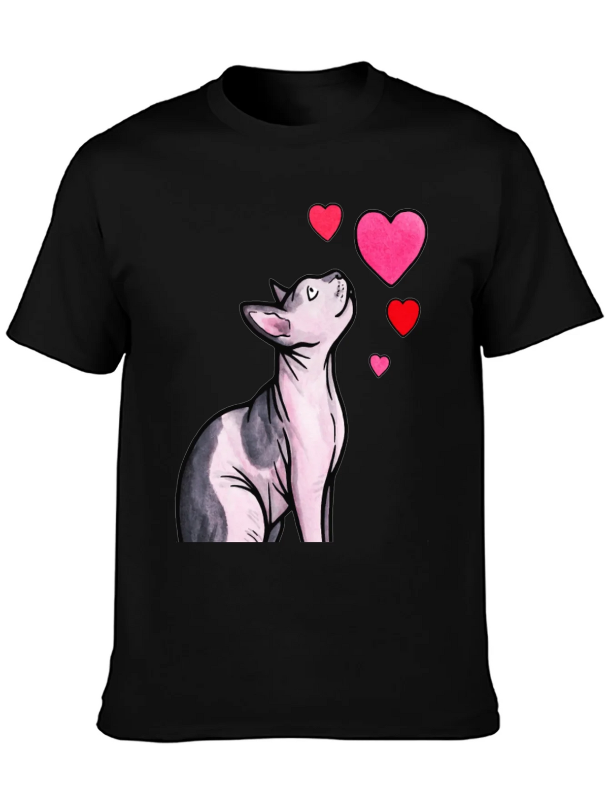 Sphynx Cat & Hearts Graphic T-Shirt - Black product image 3