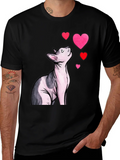 Sphynx Cat & Hearts Graphic T-Shirt - Black product image 1
