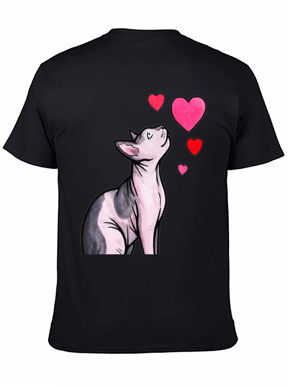 Sphynx Cat & Hearts Graphic T-Shirt - Black product image 4