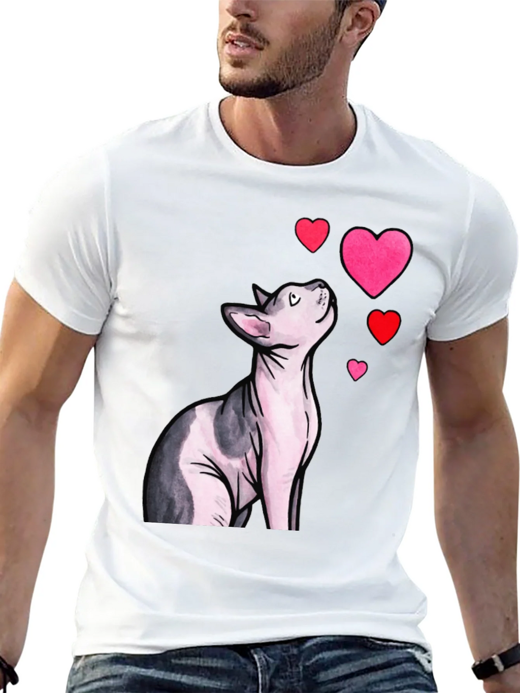 Sphynx Cat & Hearts Graphic T-Shirt - Black product image 12