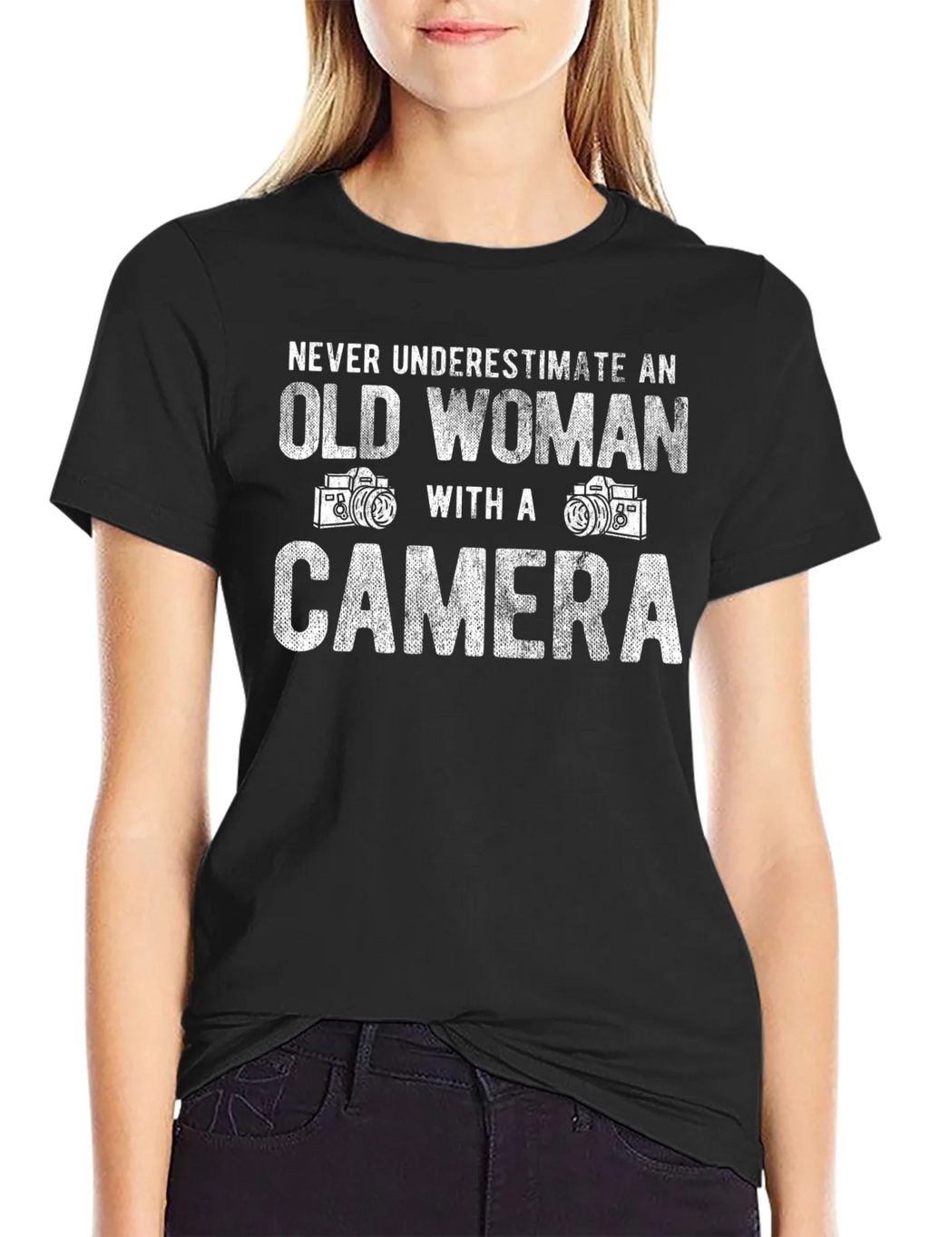 Old Woman Camera T-Shirt - Never Underestimate Gift product image 2