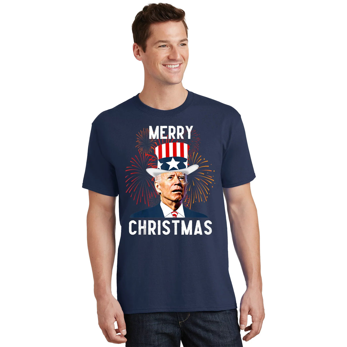 Funny Joe Biden Merry Christmas For Fourth Of July T-Shirt product image 1