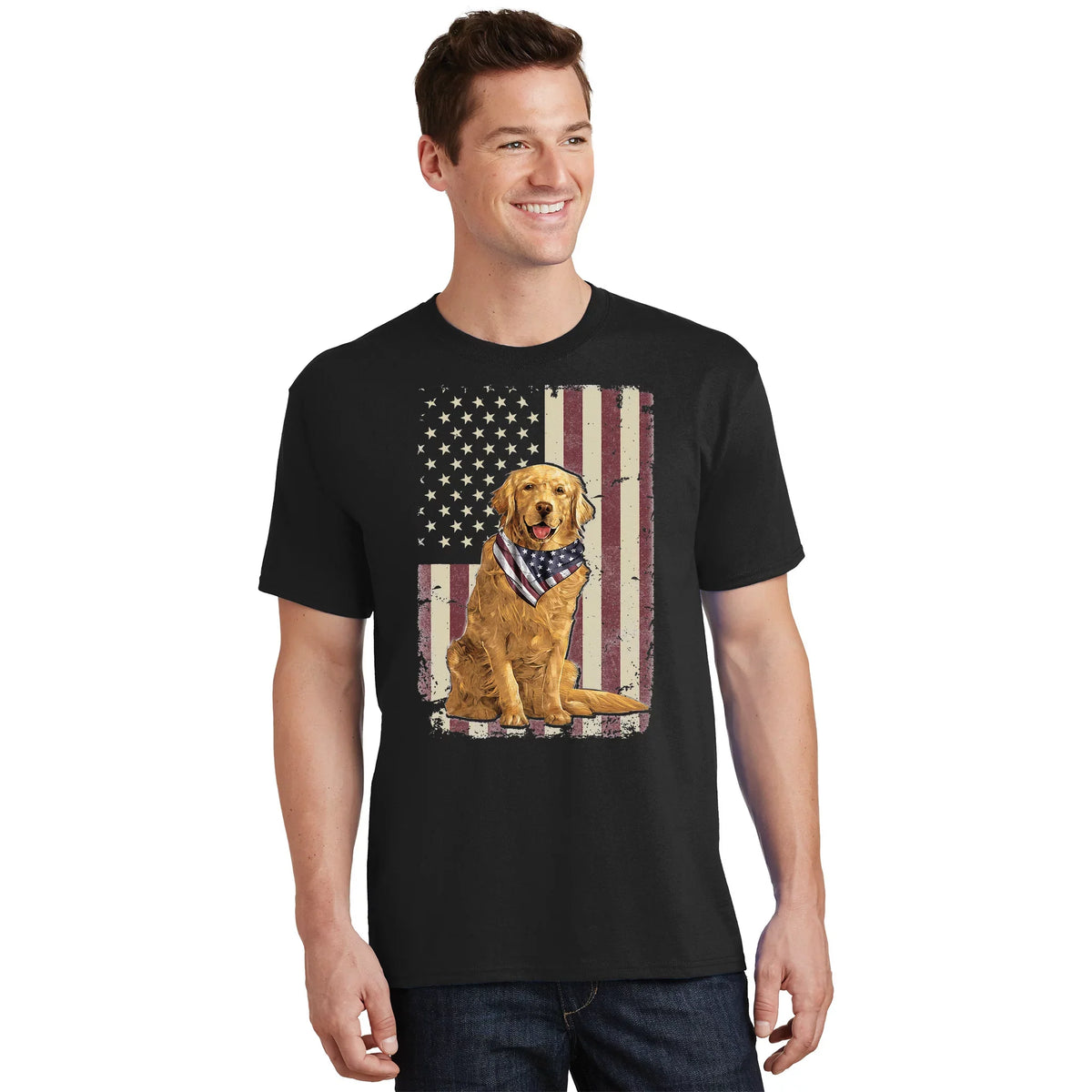 Golden Retriever American Flag Bandana 4th Of July T-Shirt product image 1