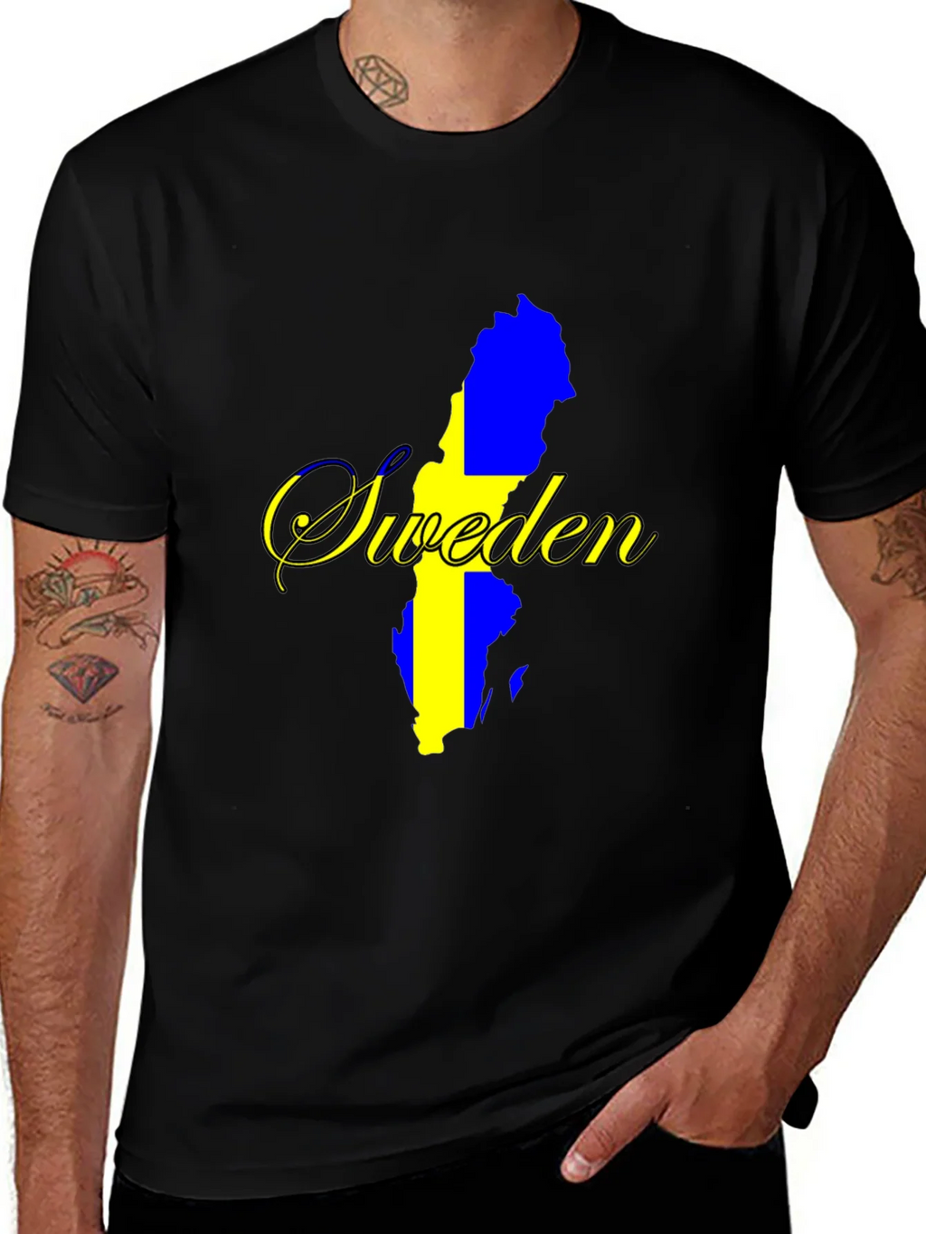 Sweden Map T-Shirt - National Pride Black Tee product image 1