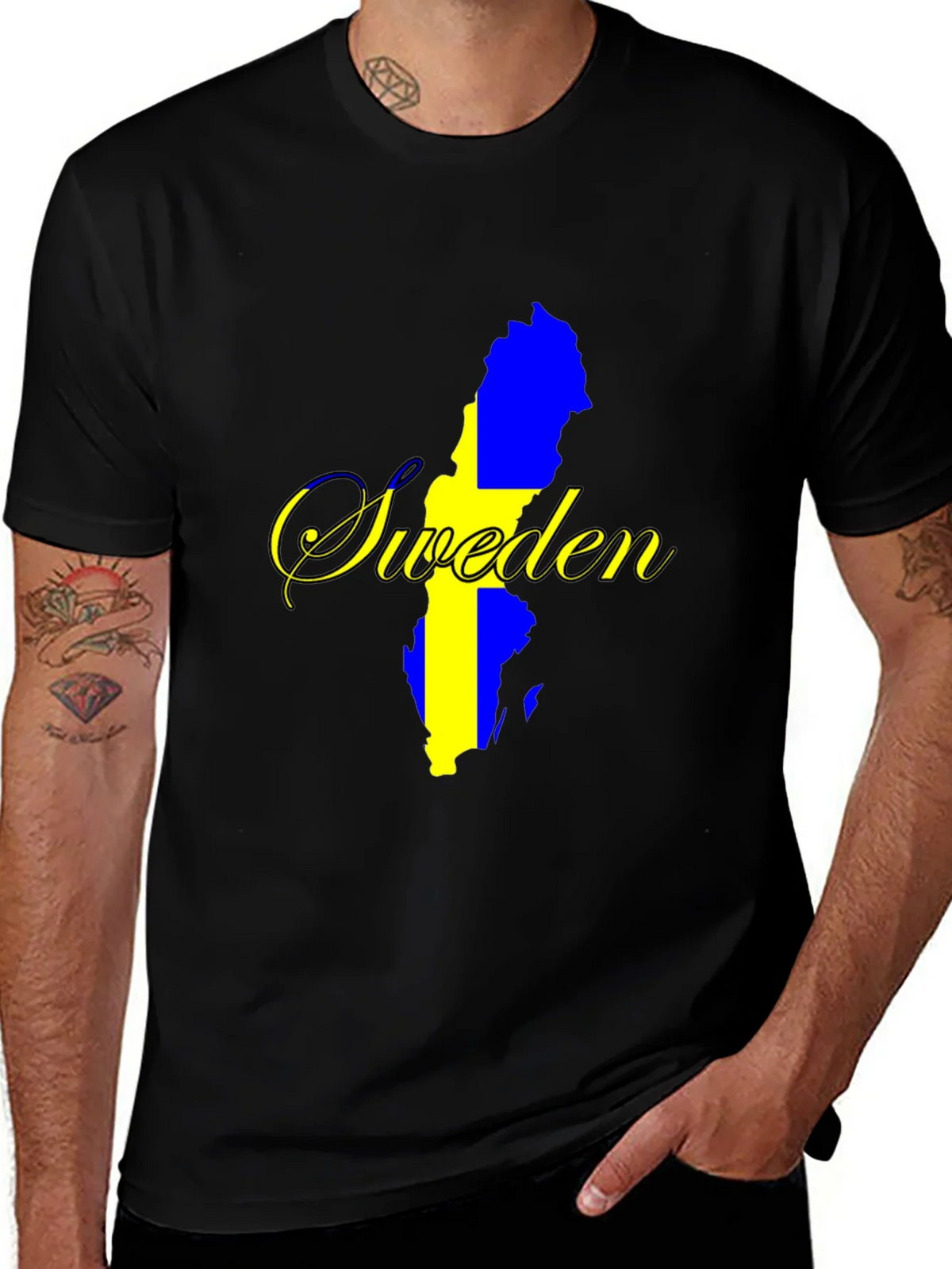 Sweden Map T-Shirt - National Pride Black Tee product image 1