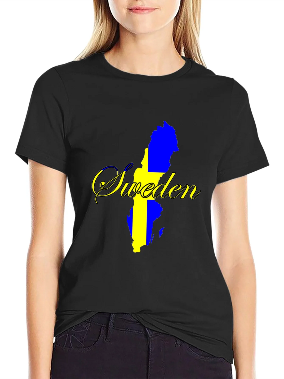 Sweden Map T-Shirt - National Pride Black Tee product image 2