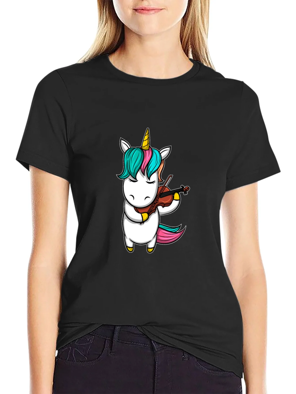 Unicorn Violinist Graphic Tee - Black Casual Shirt product image 2