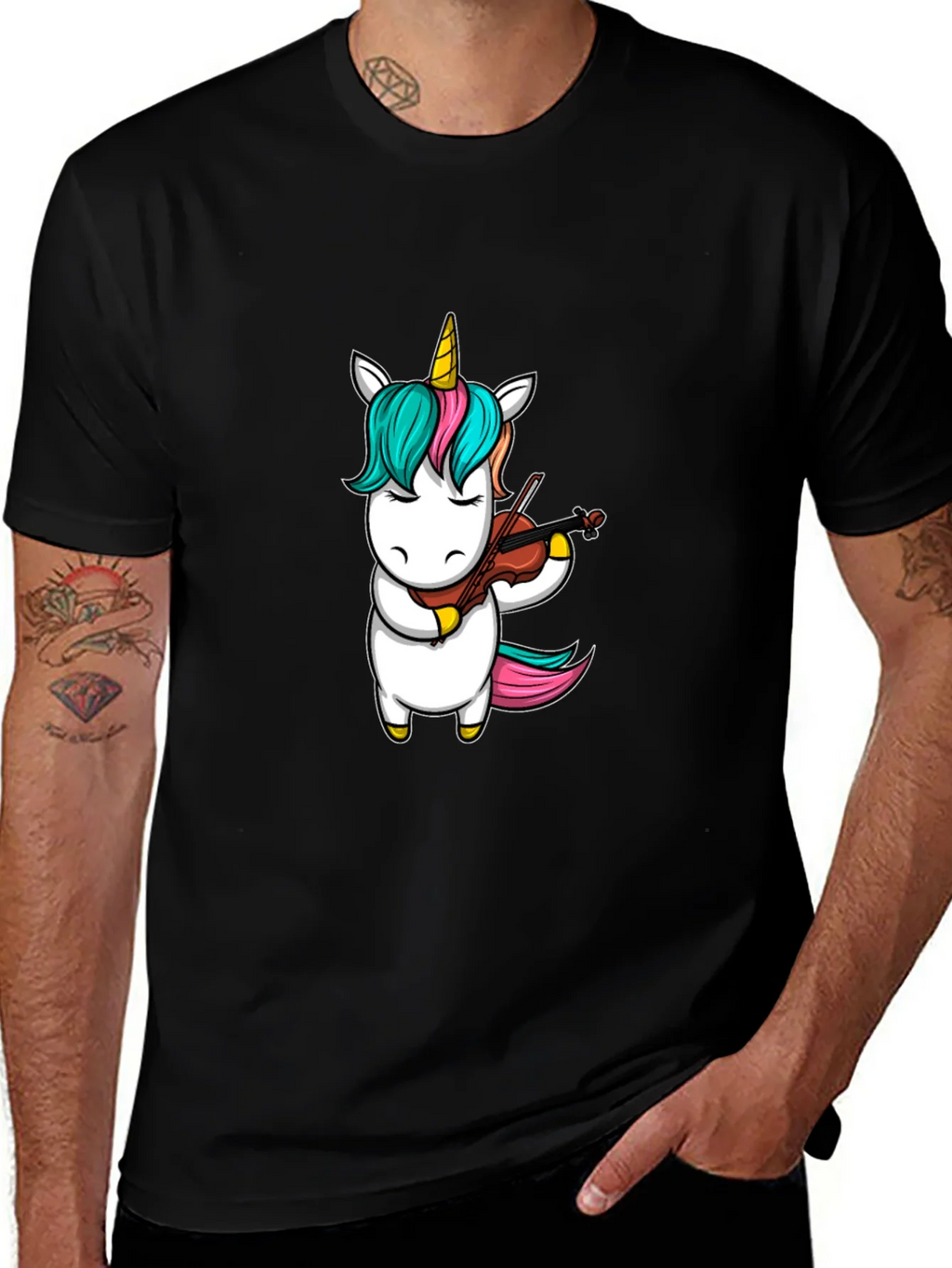 Unicorn Violinist Graphic Tee - Black Casual Shirt product image 1