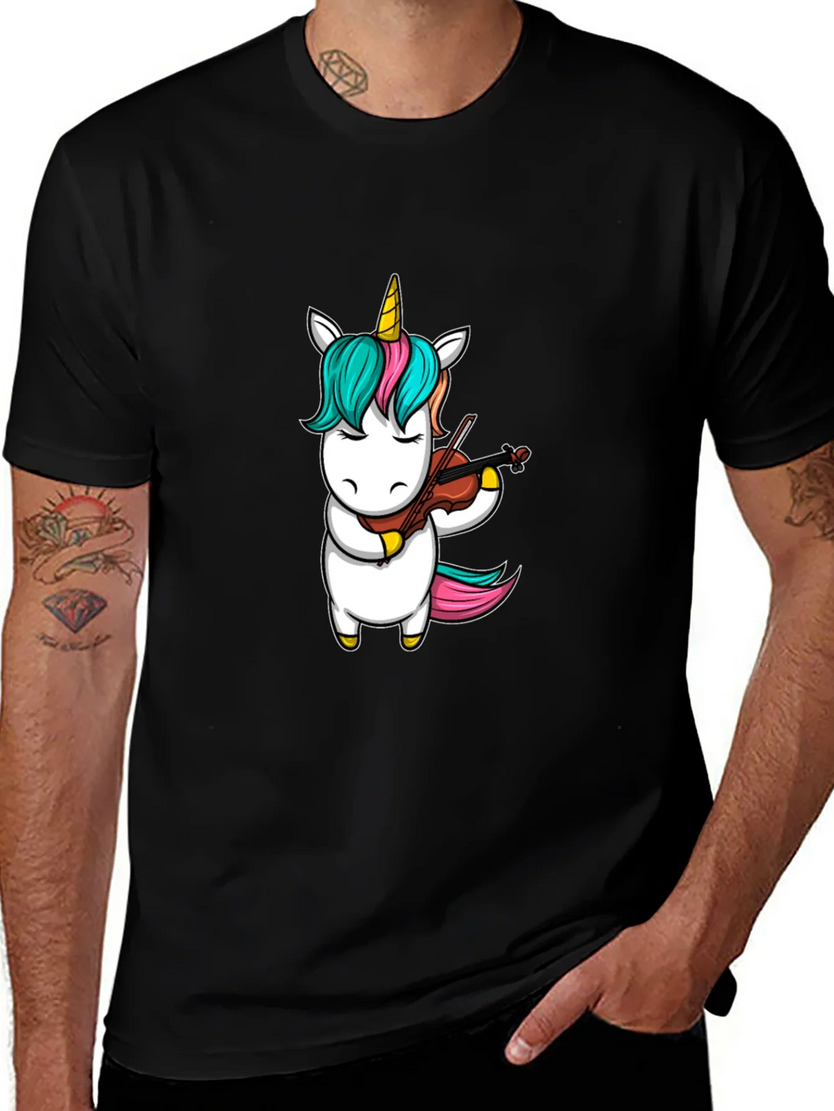 Unicorn Violinist Graphic Tee - Black Casual Shirt product image 1