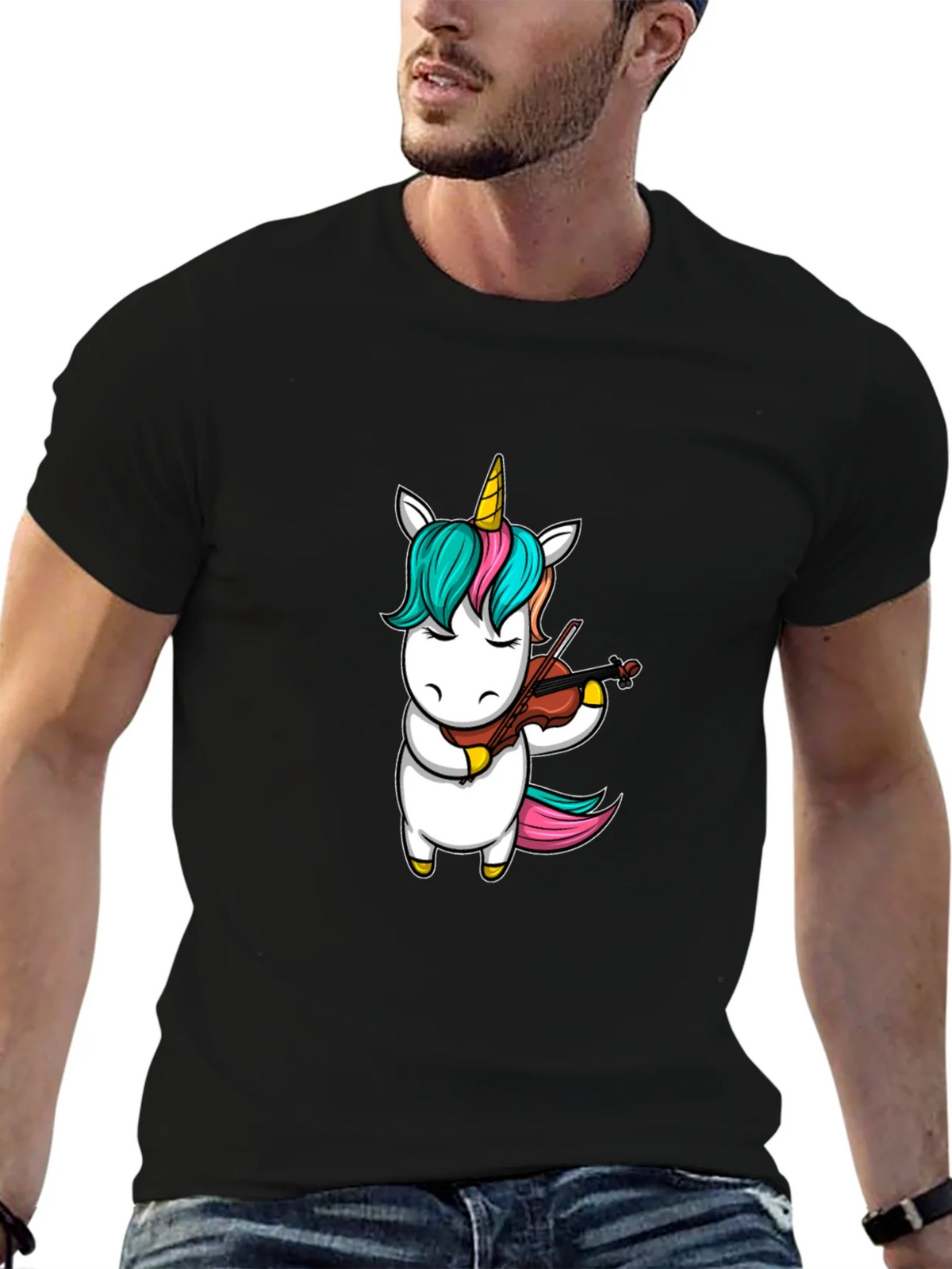 Unicorn Violinist Graphic Tee - Black Casual Shirt product image 6
