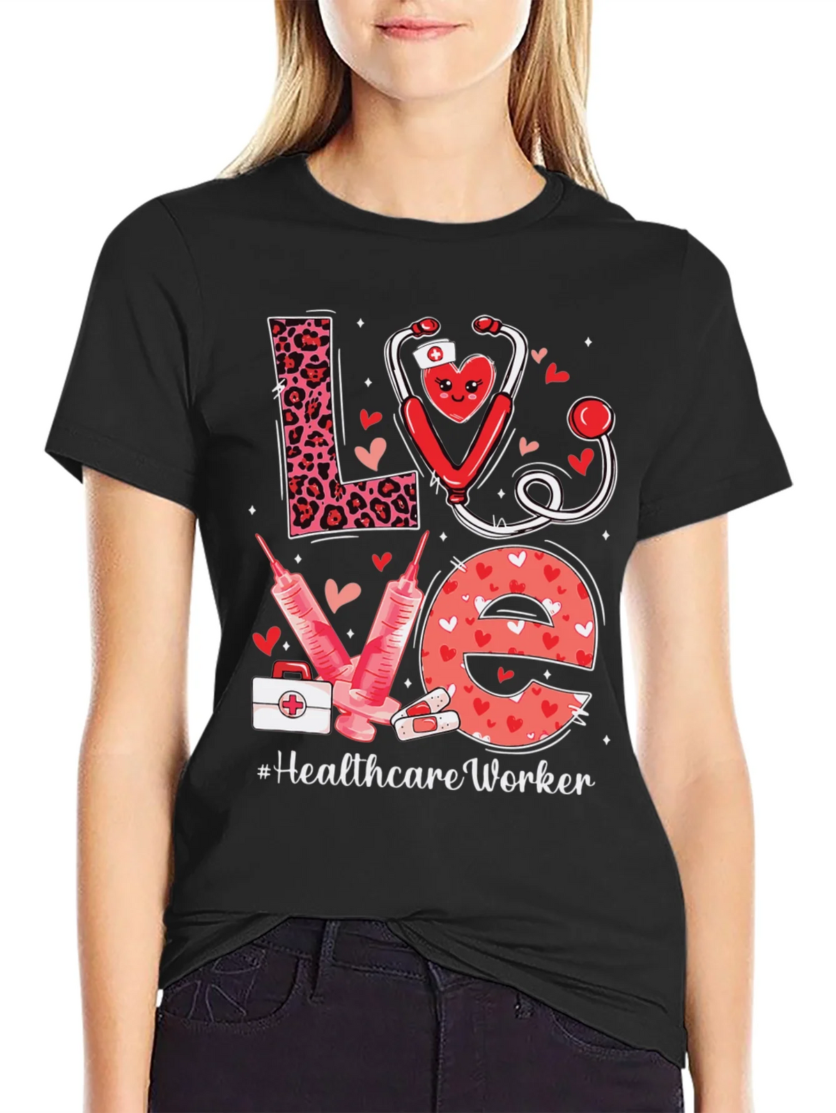 Healthcare Worker LOVE T-Shirt - Nurse/Doctor Valentine Gift product image 2
