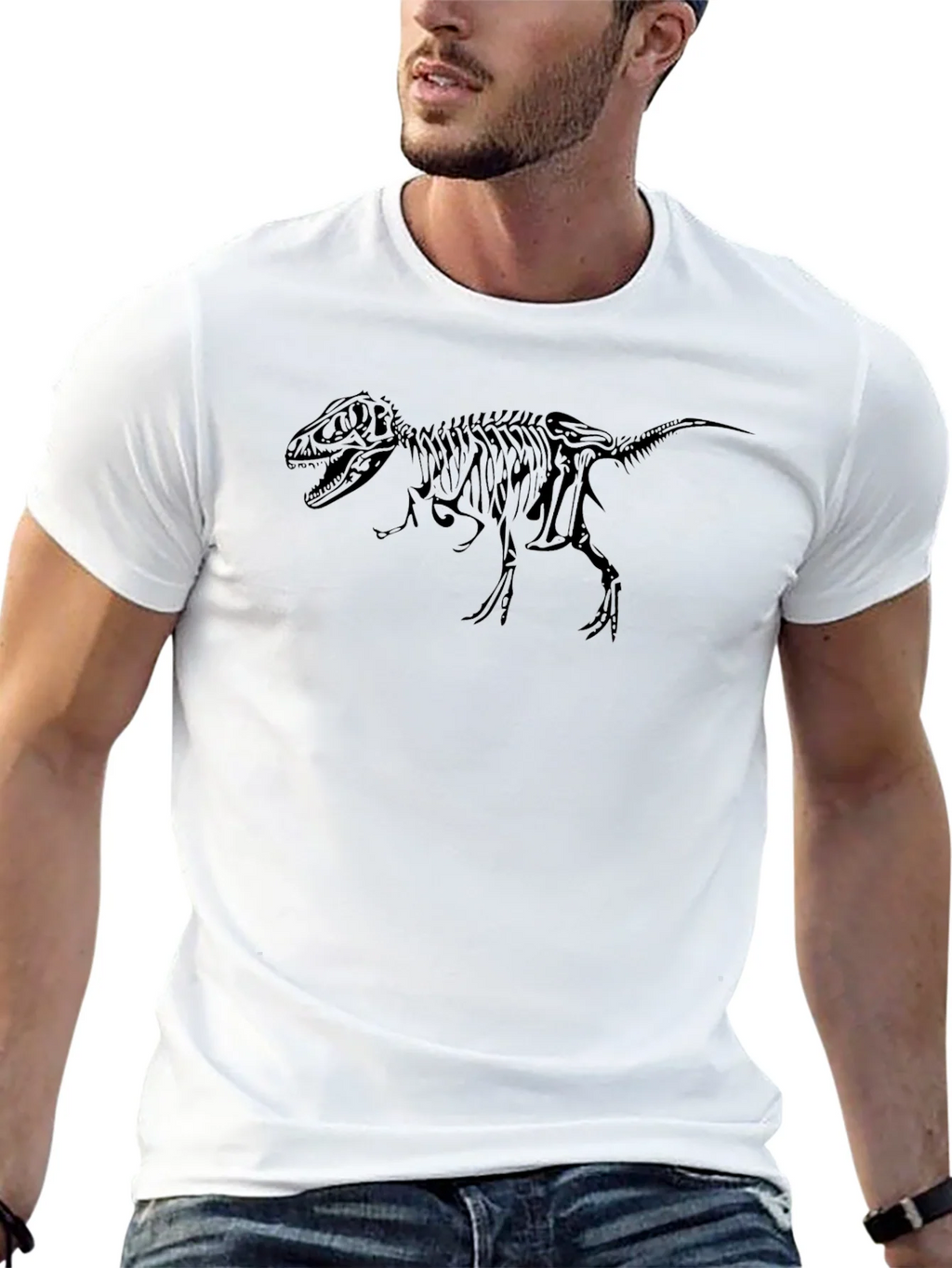 Dino Skeleton Graphic Tee - Black Cotton T-Shirt product image 12