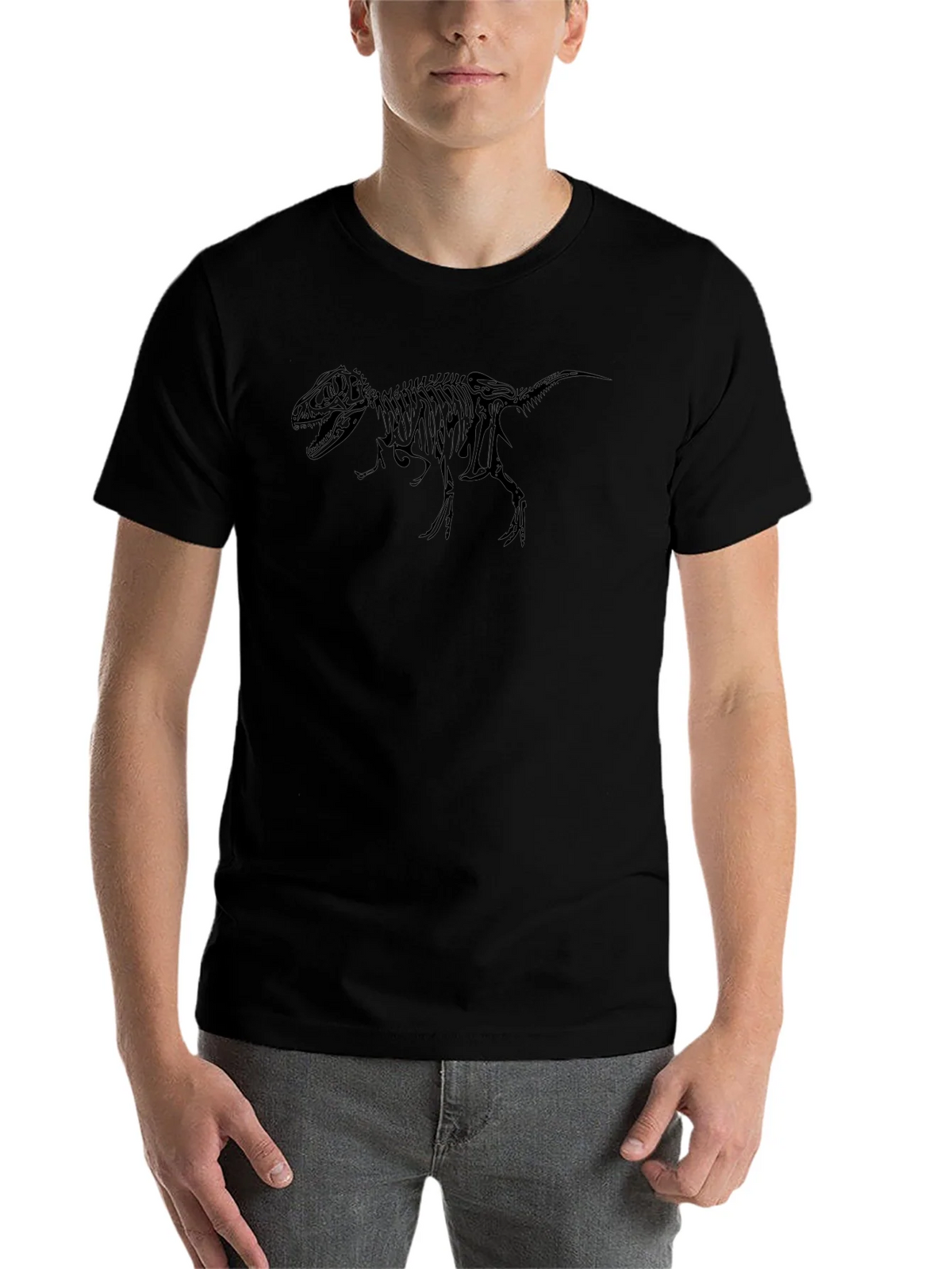 Dino Skeleton Graphic Tee - Black Cotton T-Shirt product image 4