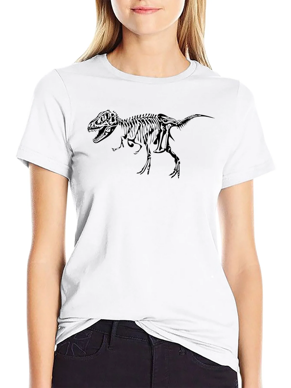 Dino Skeleton Graphic Tee - Black Cotton T-Shirt product image 8