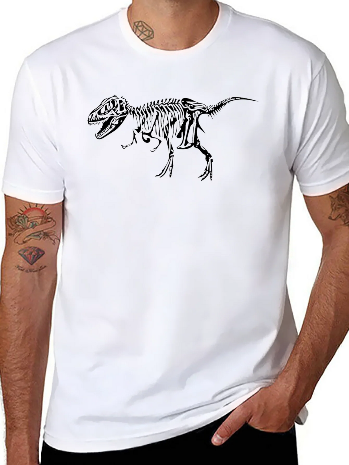 Dino Skeleton Graphic Tee - Black Cotton T-Shirt product image 7