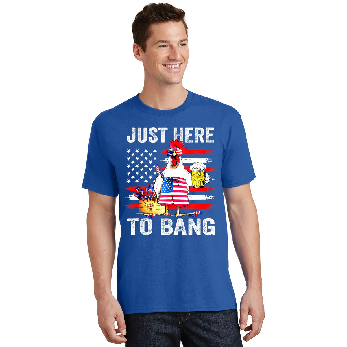 Just Here To Bang USA Flag Chicken Beer Firework 4th Of product image 1