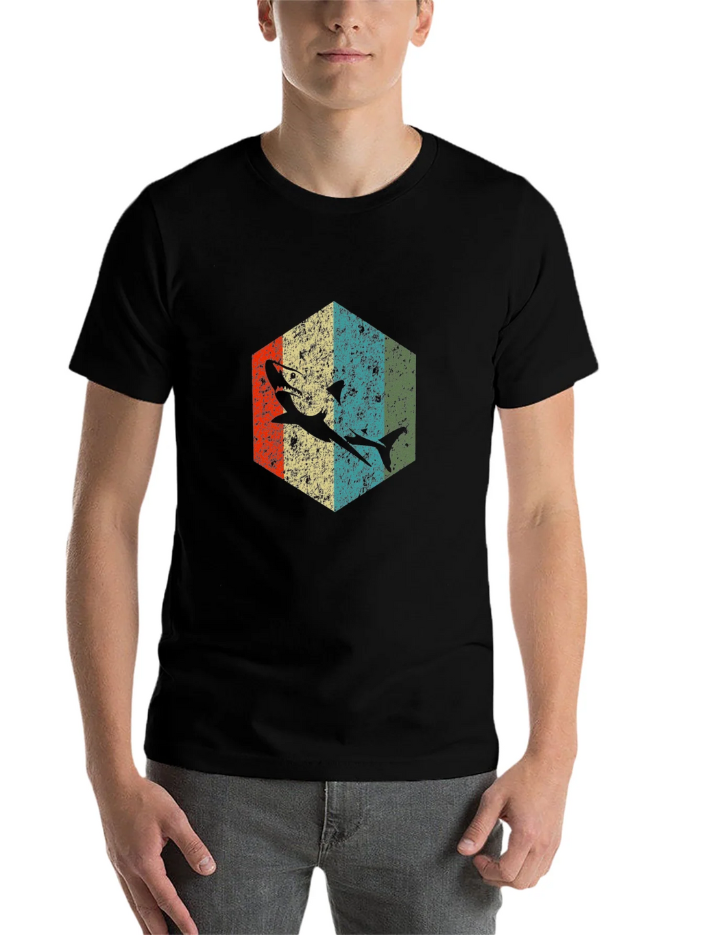 Retro Shark Graphic Tee - Black Cotton Blend product image 4