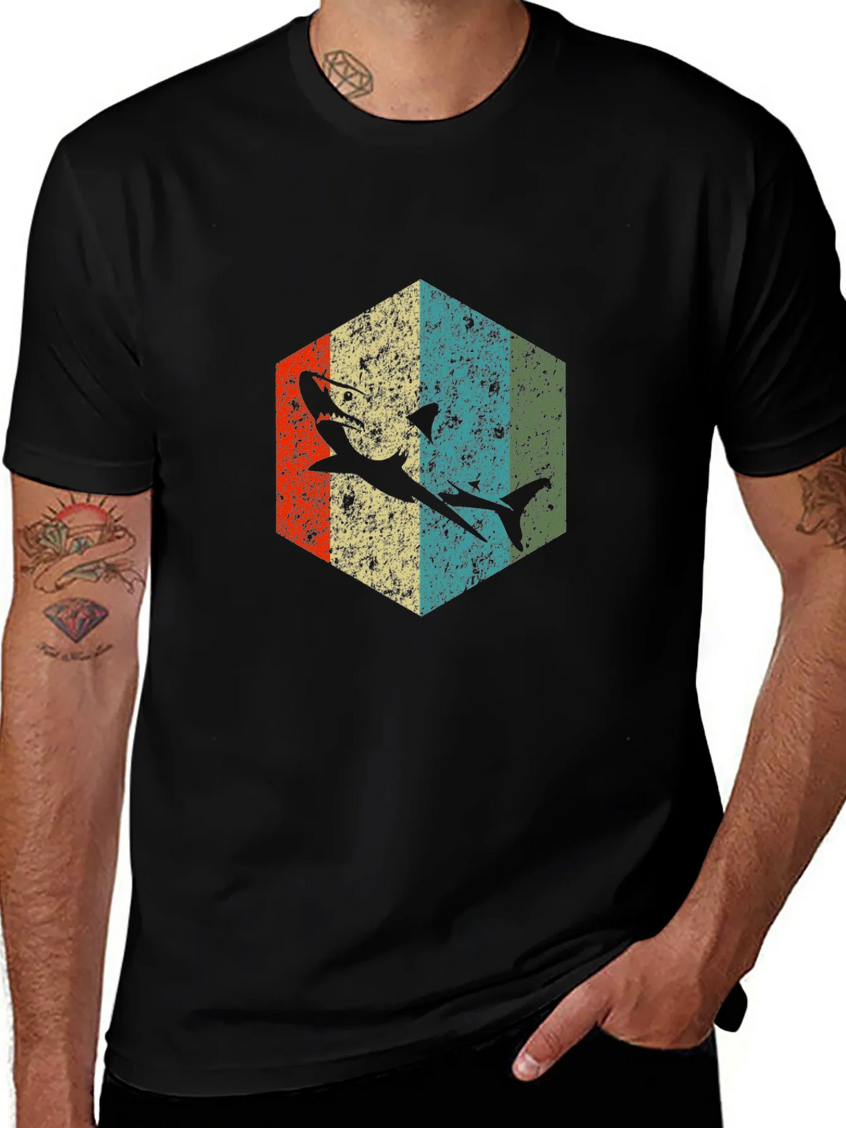Retro Shark Graphic Tee - Black Cotton Blend product image 1