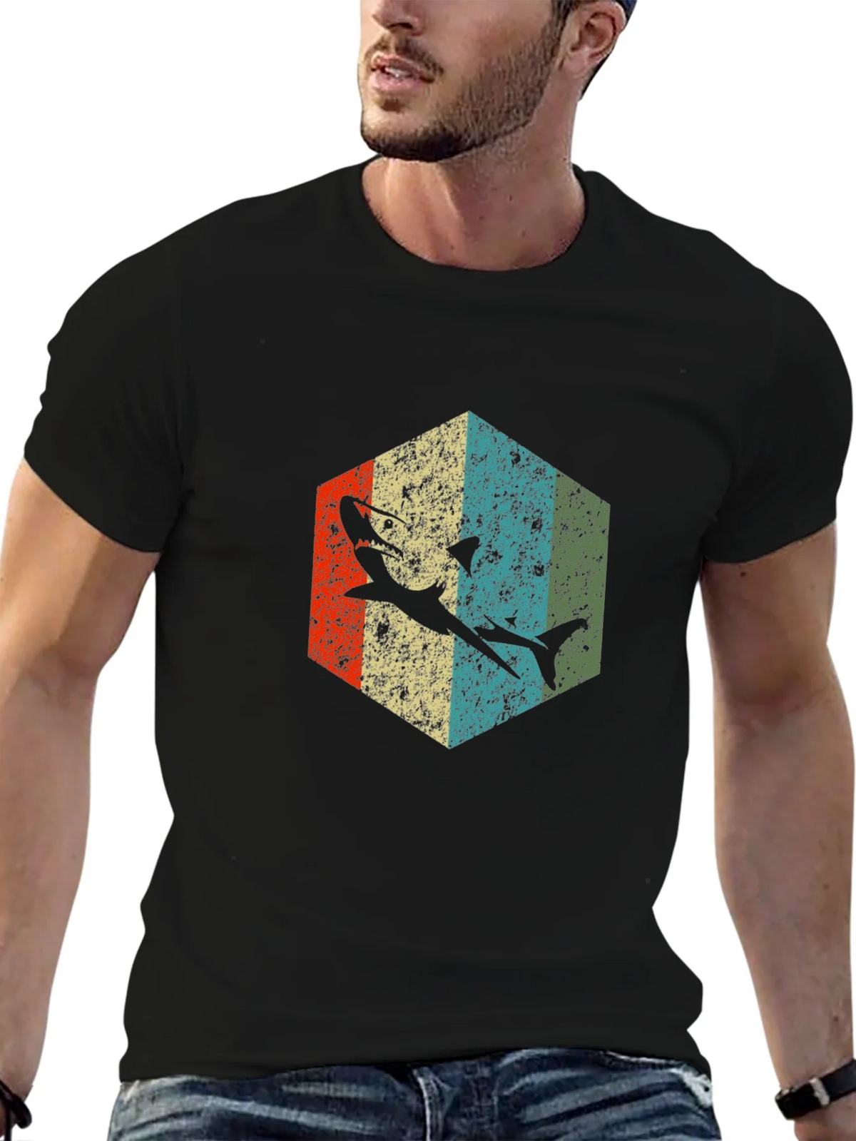 Retro Shark Graphic Tee - Black Cotton Blend product image 6