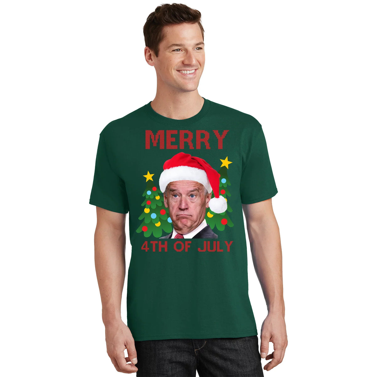 Merry 4th Of July Funny Joe Biden Ugly Christmas T-Shirt product image 1