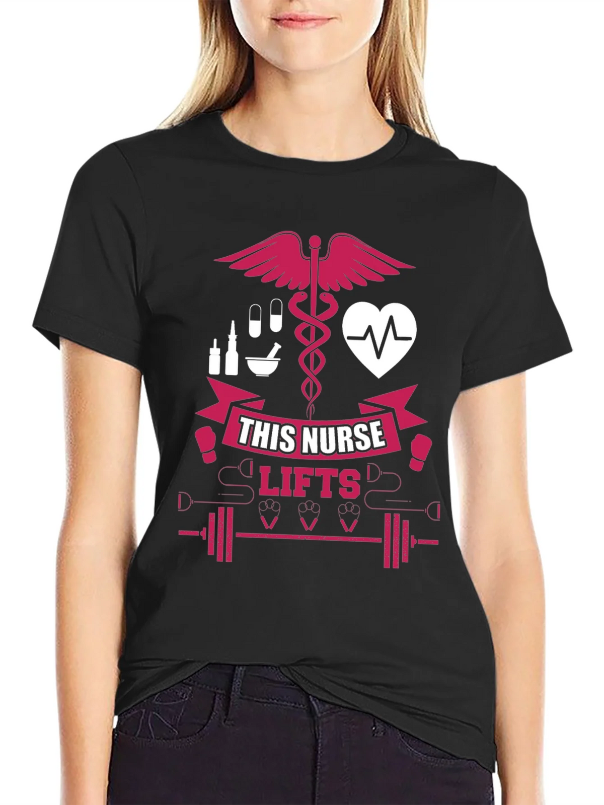 Nurse Lifts T-Shirt - Black Gym Tee for Healthcare Heroes product image 2