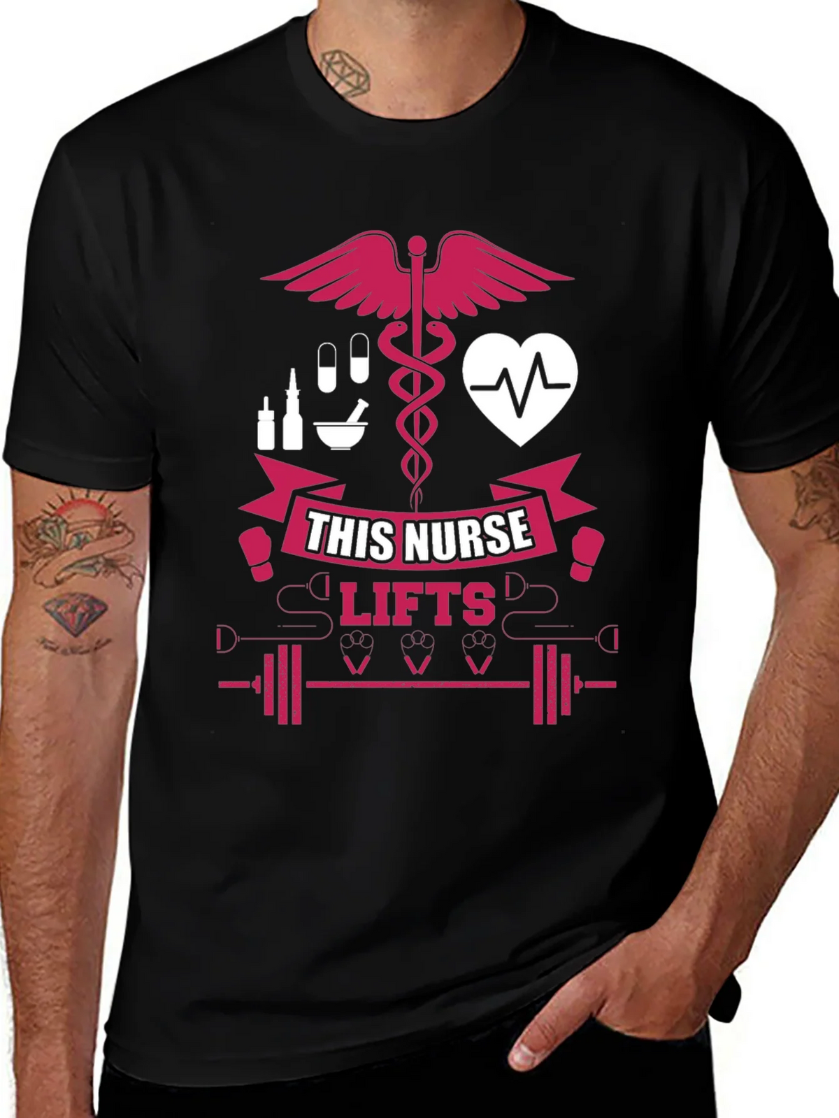 Nurse Lifts T-Shirt - Black Gym Tee for Healthcare Heroes product image 1