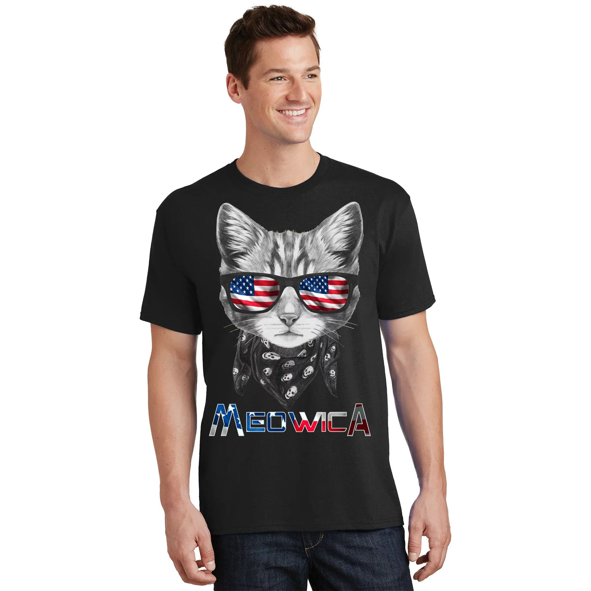 Meowica Rock Cat Funny 4th of July USA Freedom T-Shirt product image 1