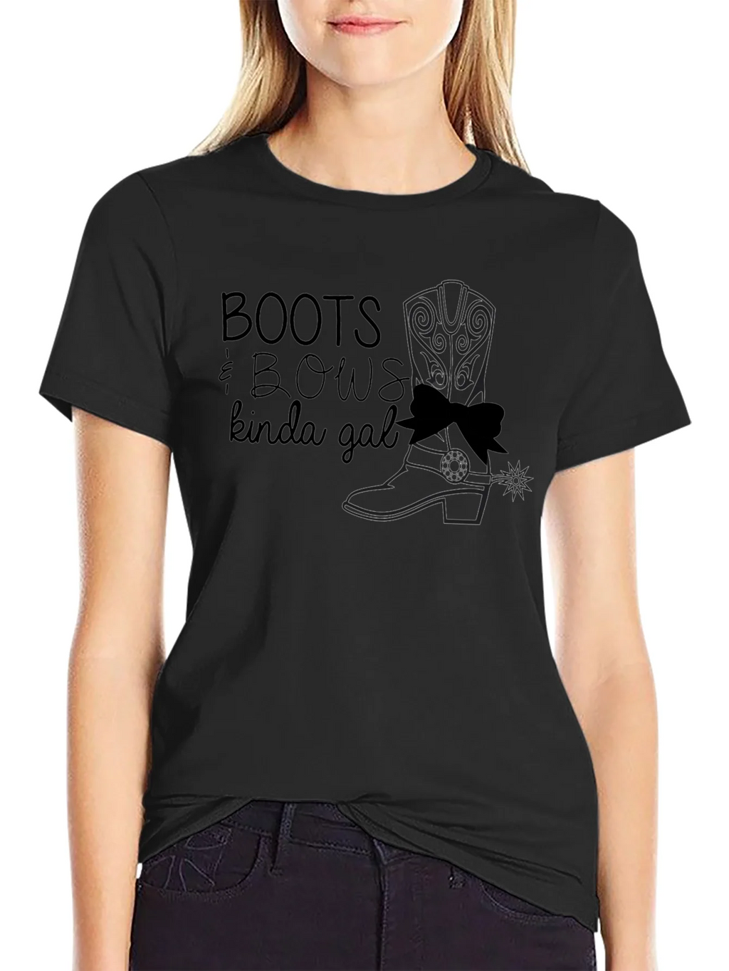 Boots & Bows Kinda Gal Black T-Shirt product image 2