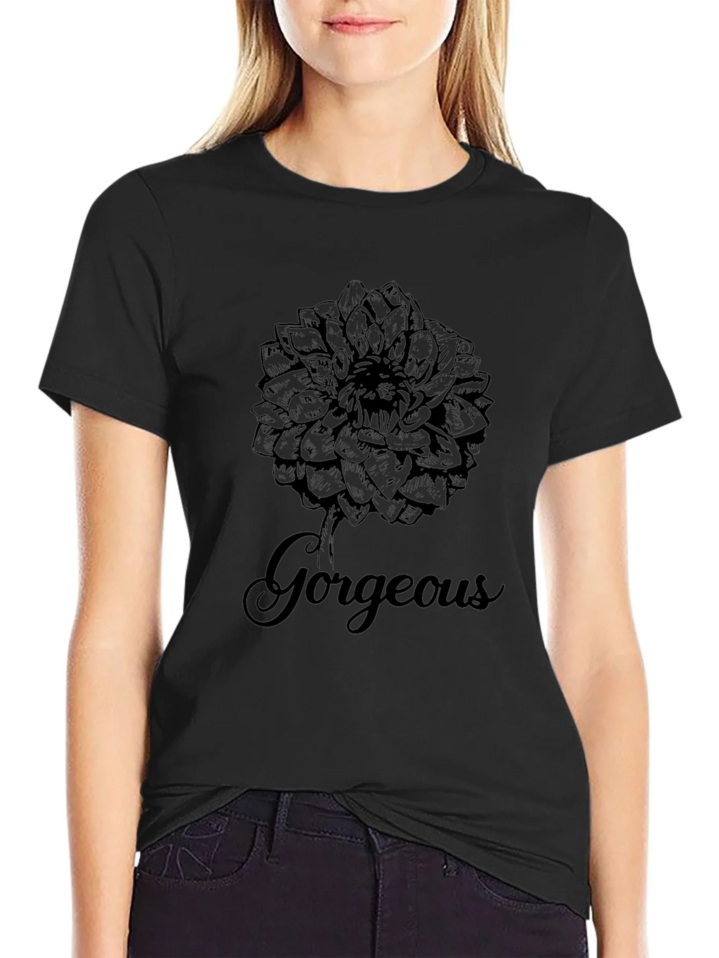 Gorgeous Flower Graphic Print Black T-Shirt product image 2