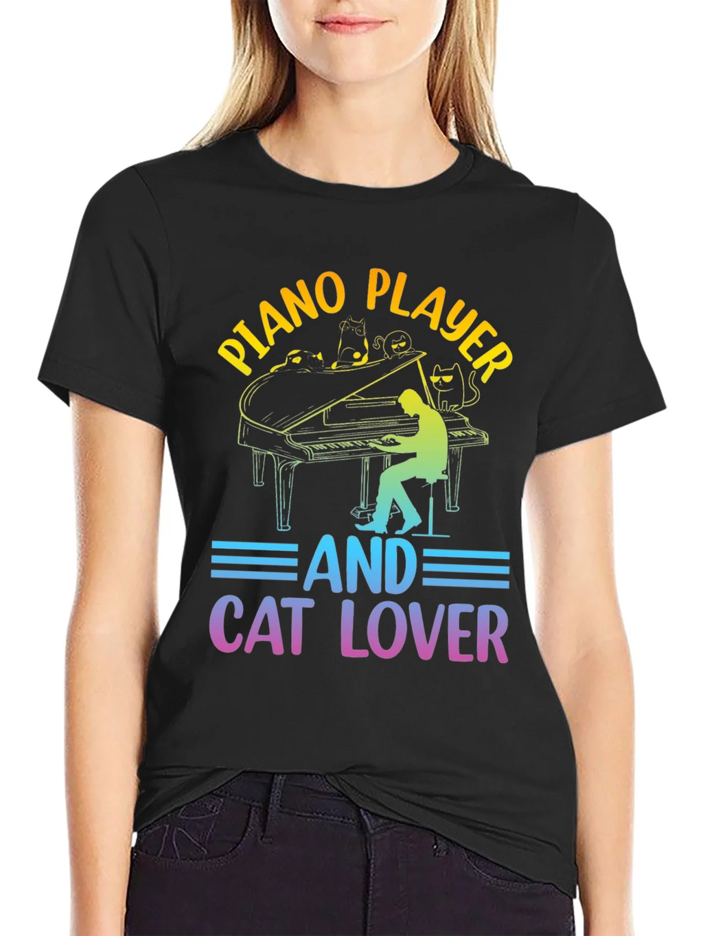 Piano Player Cat Lover T-Shirt - Music & Feline Fun product image 2