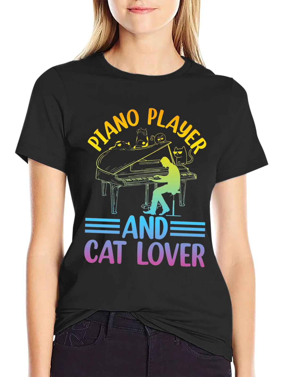 Piano Player Cat Lover T-Shirt - Music & Feline Fun product image 2