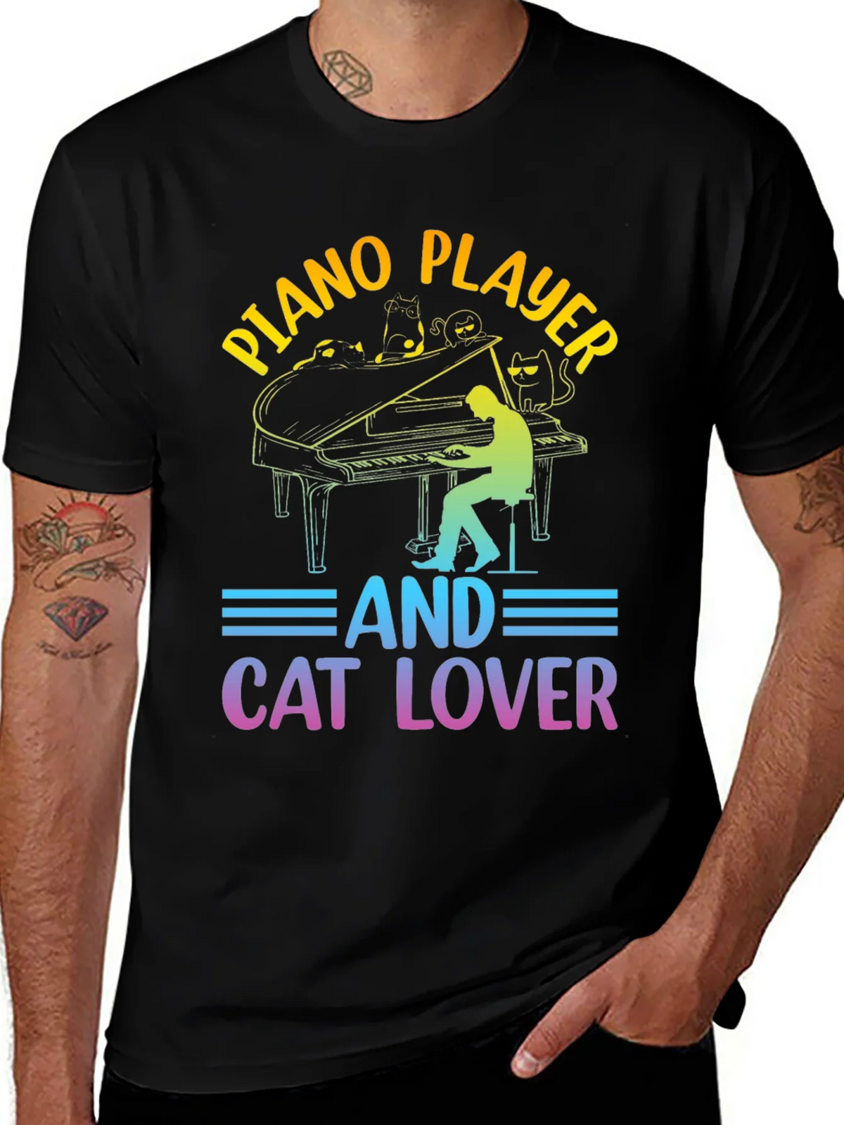 Piano Player Cat Lover T-Shirt - Music & Feline Fun product image 1
