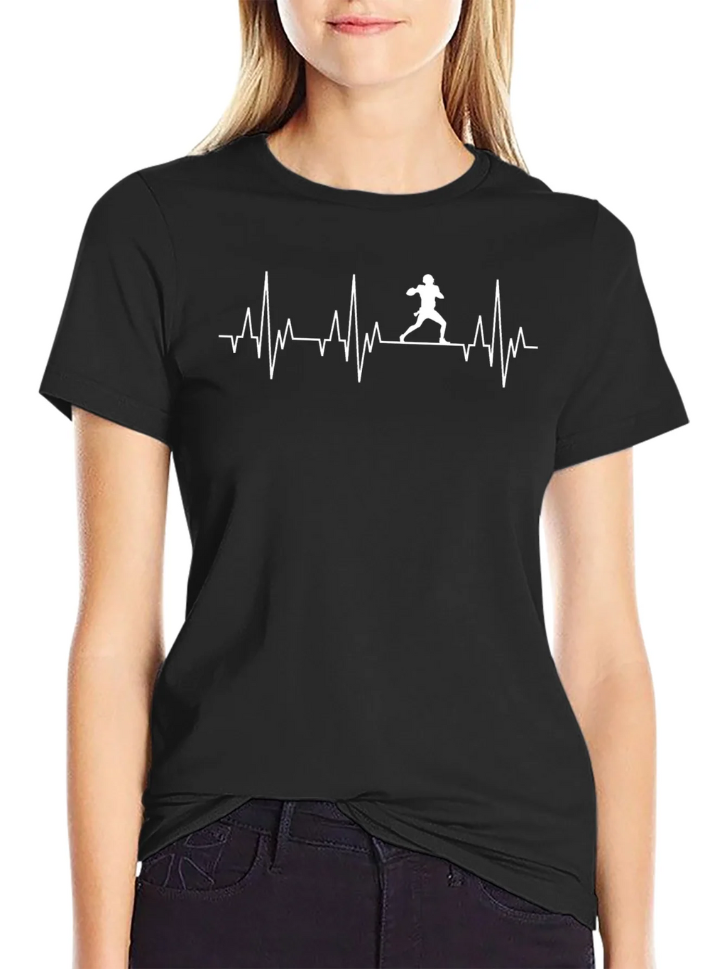 Football Heartbeat Graphic T-Shirt - Black product image 2