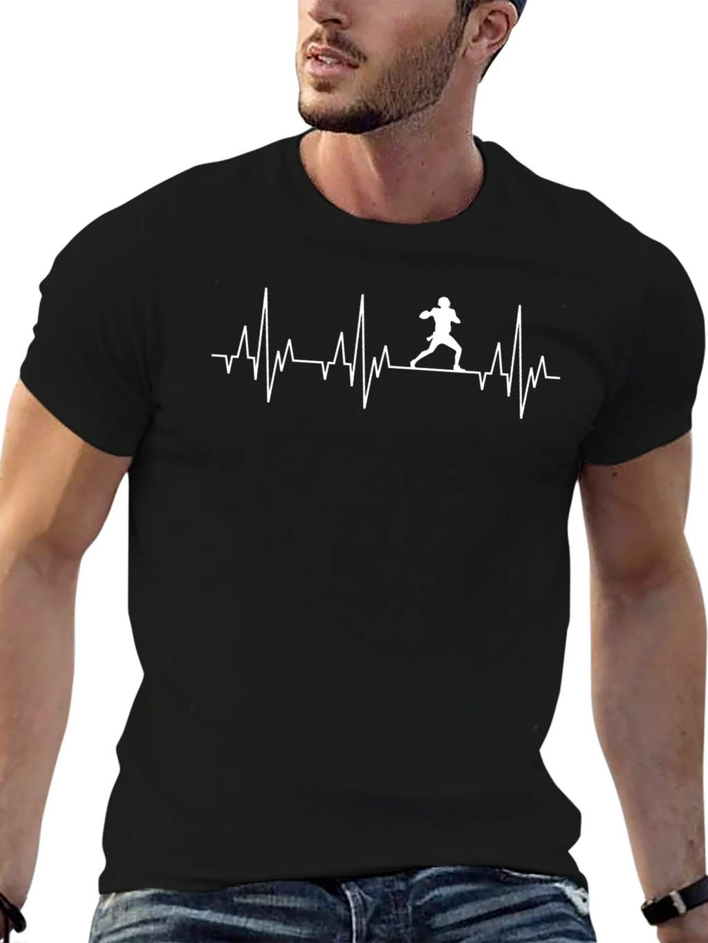 Football Heartbeat Graphic T-Shirt - Black product image 6