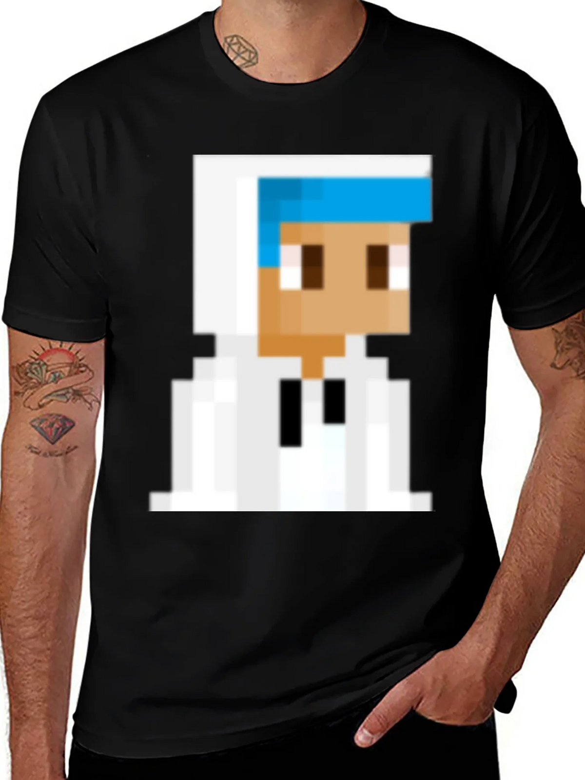 Pixelated Character Graphic Tee - Black Cotton Blend product image 1