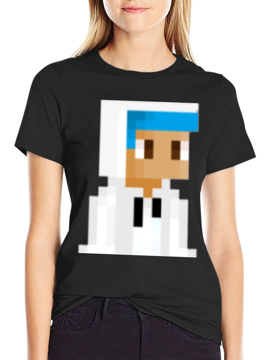 Pixelated Character Graphic Tee - Black Cotton Blend product image 2