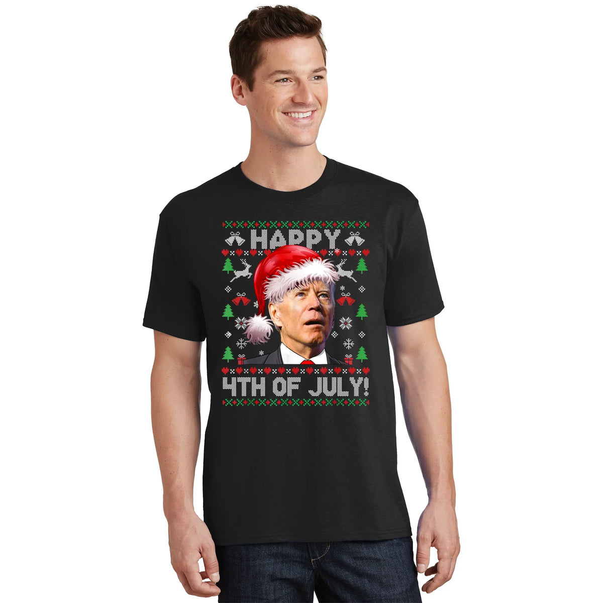 Santa Joe Biden Happy 4th Of July Ugly Christmas Sweater product image 1