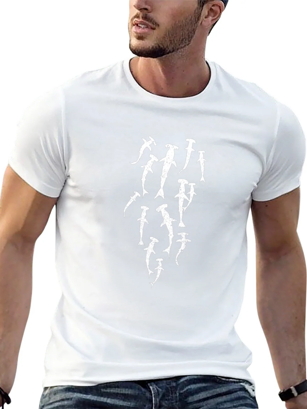 Hammerhead Shark Graphic Print Black T-Shirt product image 12
