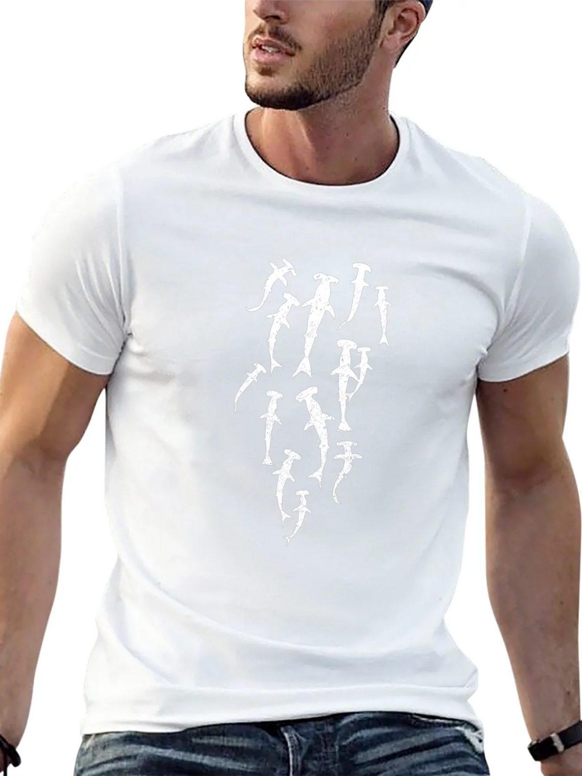 Hammerhead Shark Graphic Print Black T-Shirt product image 12