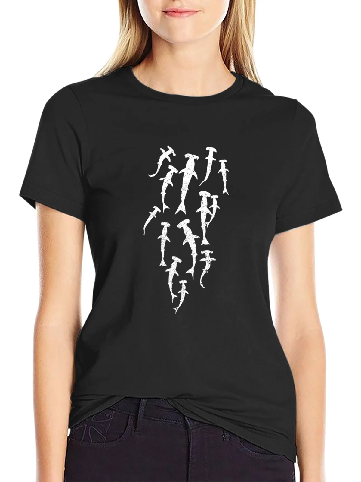 Hammerhead Shark Graphic Print Black T-Shirt product image 2