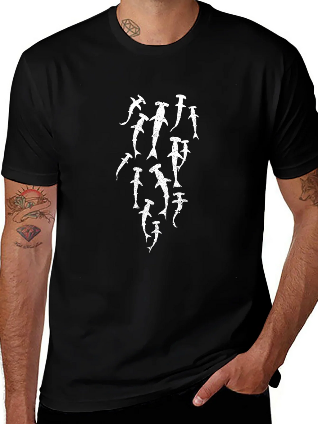 Hammerhead Shark Graphic Print Black T-Shirt product image 1
