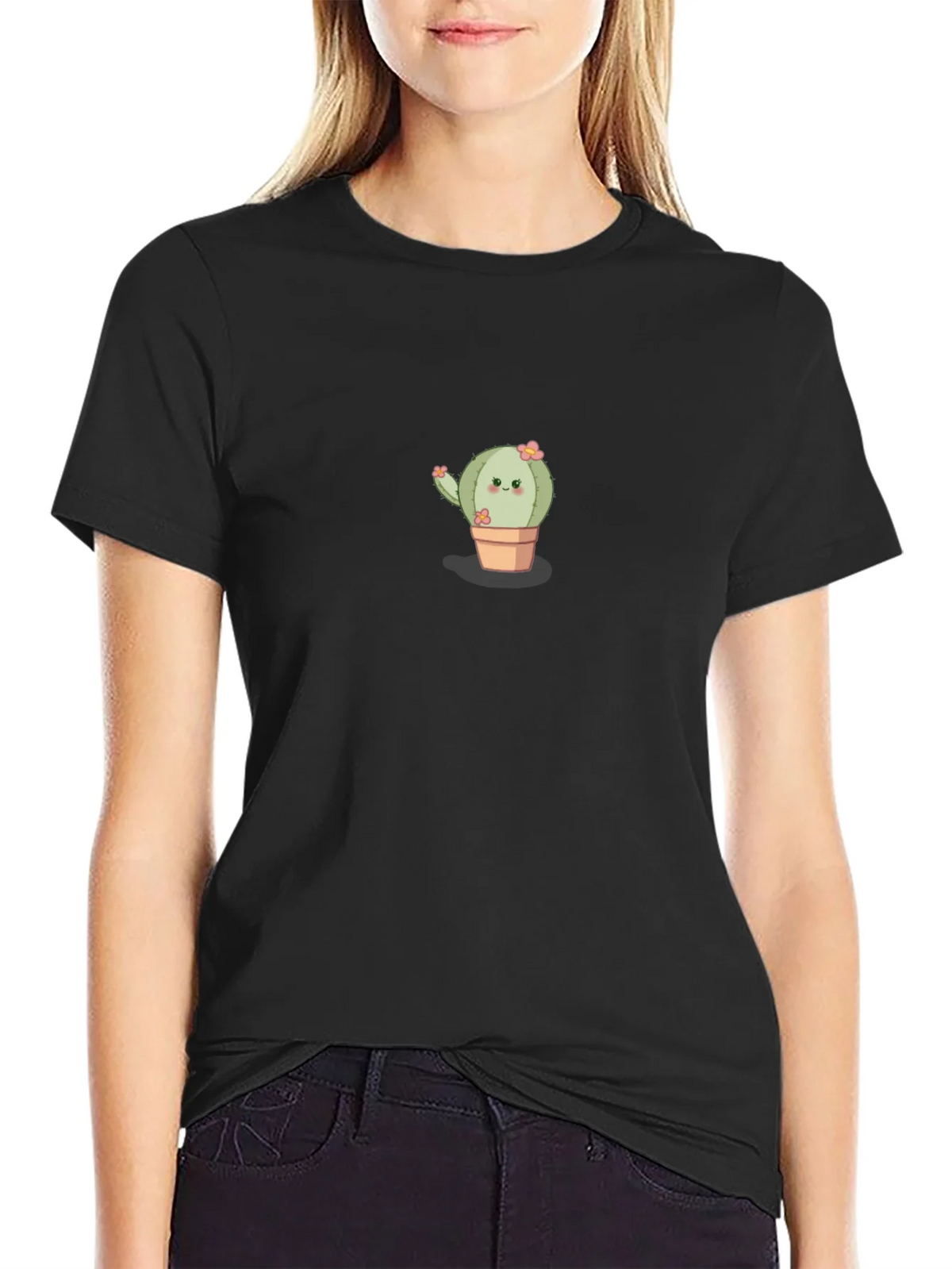 Cute Cactus Graphic Tee - Black Crew Neck T-Shirt product image 2