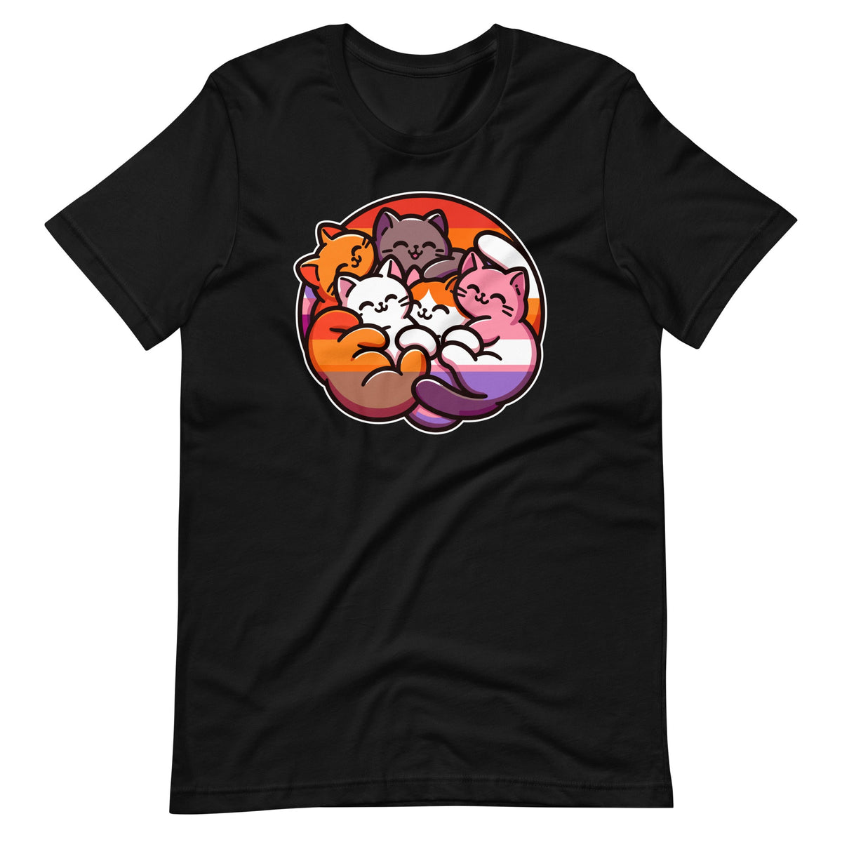 LGBTQ Lesbian Pride Flag Cats Pile Funny Unisex T-Shirt product image 2