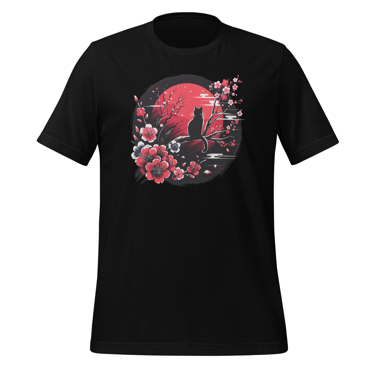 Japanese Ink Painting Cat Cherry Blossom Flower Sun Unisex product image 1