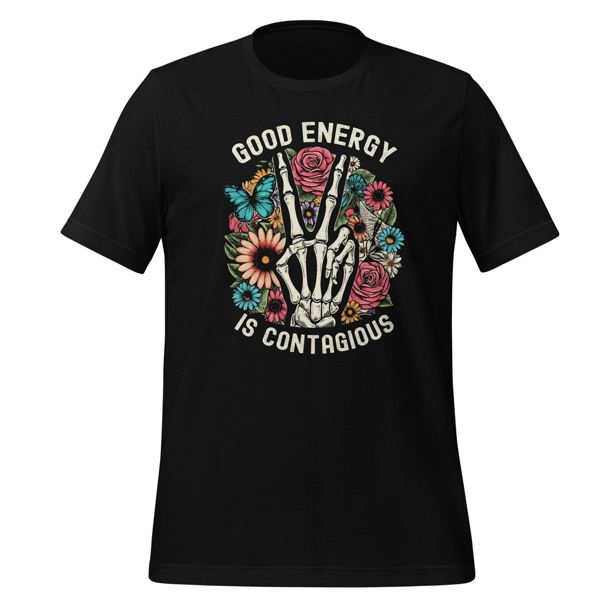 Good Energy Is Contagious Floral Flower Skeleton Hand product image 1