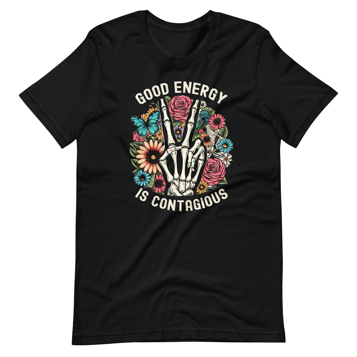 Good Energy Is Contagious Floral Flower Skeleton Hand product image 2