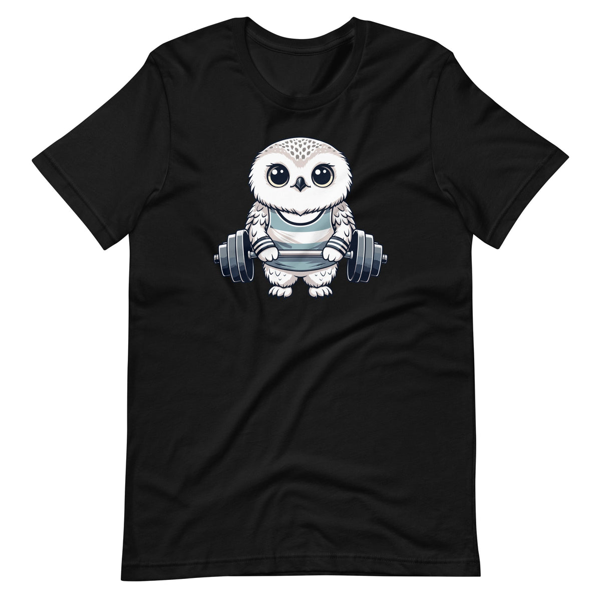 Cute Snowy Owl Workout Barbell Fitness Lover Unisex T-Shirt product image 2
