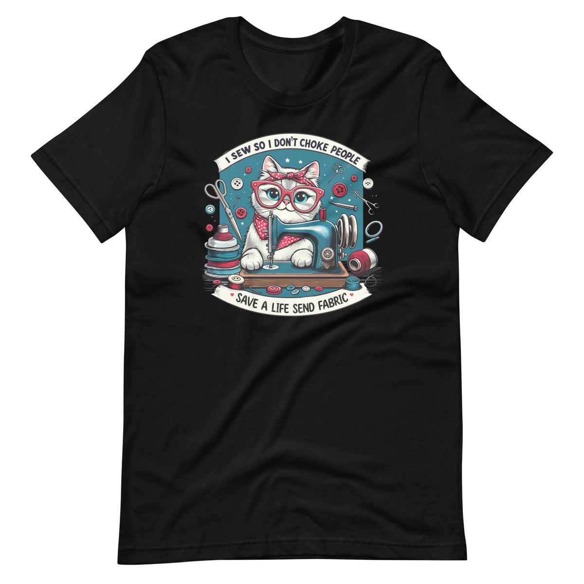 Cat I Sew So I Don’t Choke People Save A Life Send Fabric product image 2