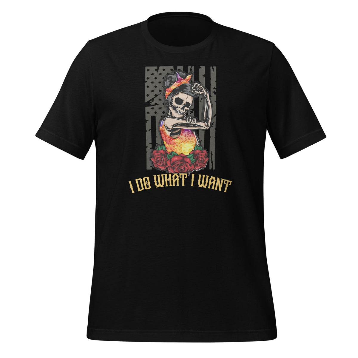 I Do What I Want Skull Lady US Flag Sunset - Cool product image 1
